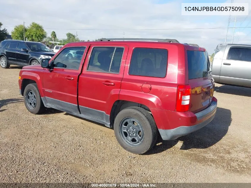 2016 Jeep Patriot Sport VIN: 1C4NJPBB4GD575098 Lot: 40501679