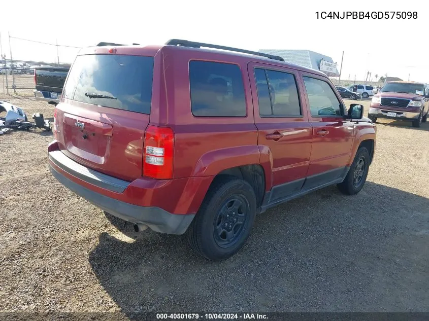 2016 Jeep Patriot Sport VIN: 1C4NJPBB4GD575098 Lot: 40501679