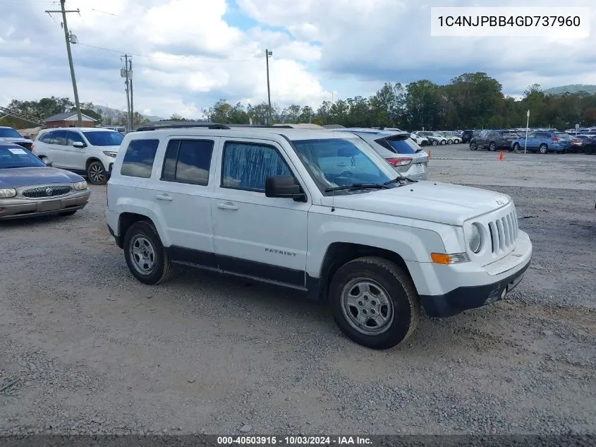 2016 Jeep Patriot Sport VIN: 1C4NJPBB4GD737960 Lot: 40503915