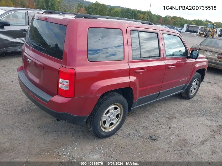 2016 Jeep Patriot Sport VIN: 1C4NJPBA2GD735518 Lot: 40515076