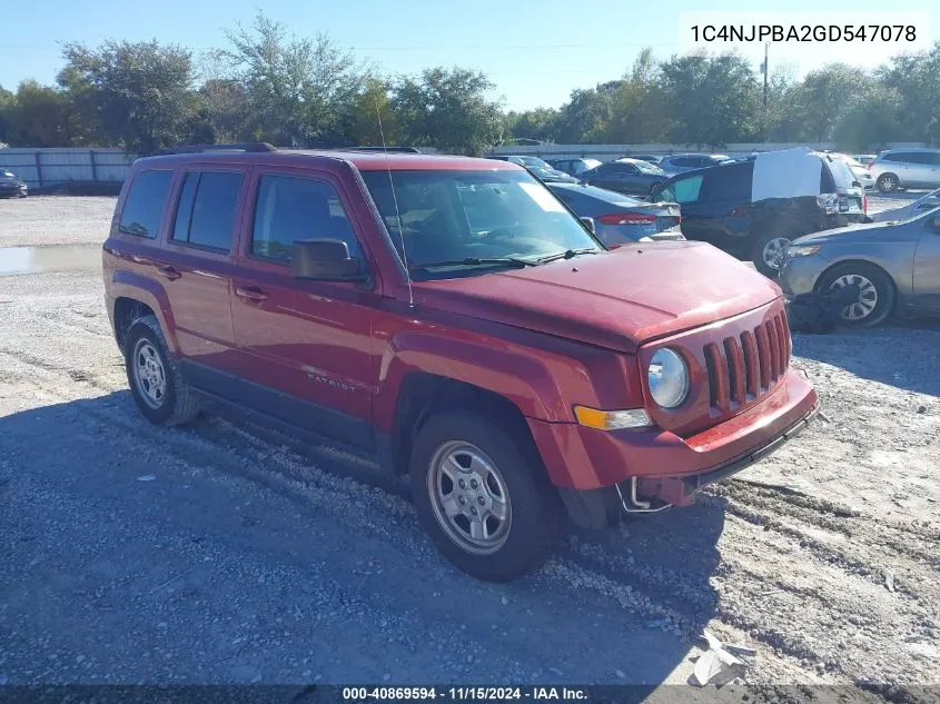 2016 Jeep Patriot Sport VIN: 1C4NJPBA2GD547078 Lot: 40869594