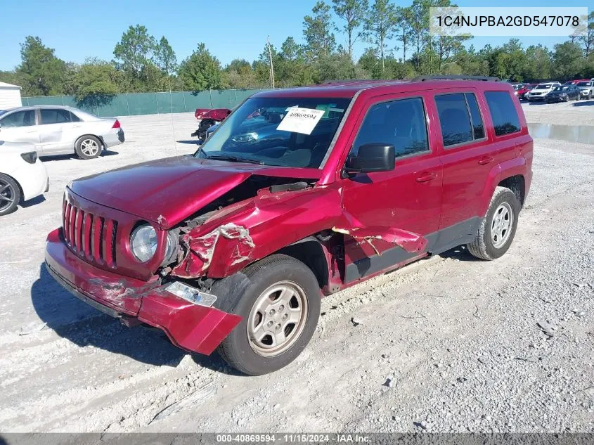 2016 Jeep Patriot Sport VIN: 1C4NJPBA2GD547078 Lot: 40869594