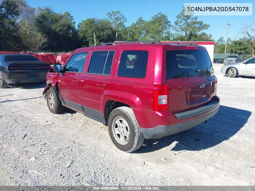 2016 Jeep Patriot Sport VIN: 1C4NJPBA2GD547078 Lot: 40869594