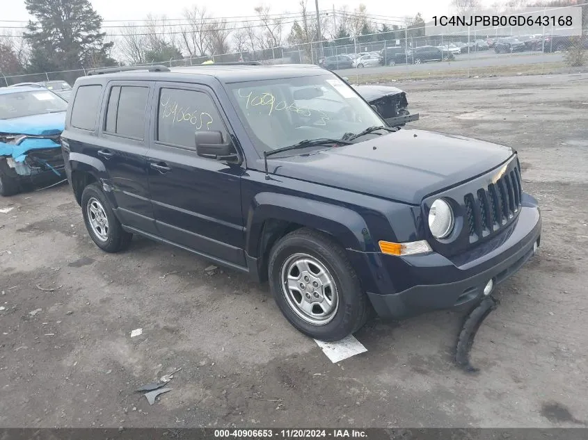 2016 Jeep Patriot Sport VIN: 1C4NJPBB0GD643168 Lot: 40906653