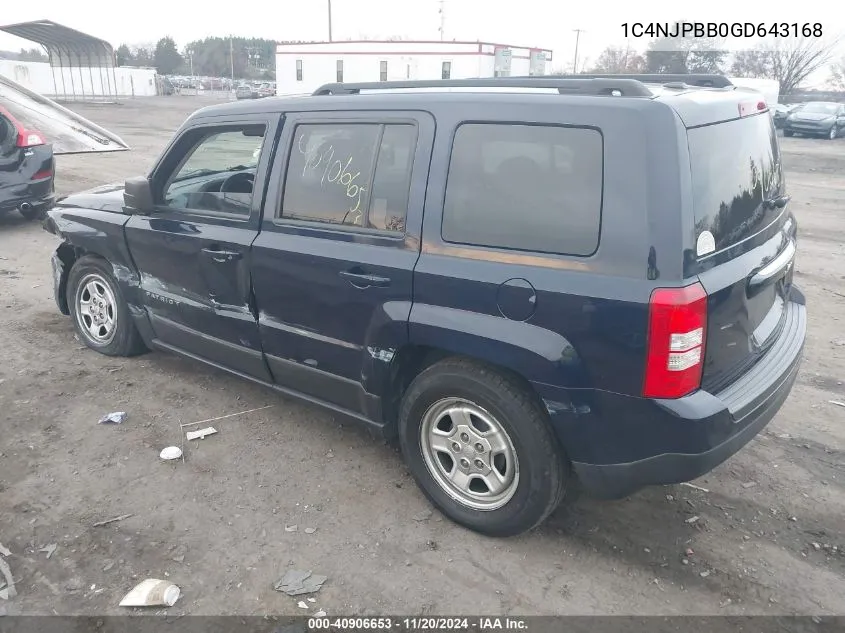 2016 Jeep Patriot Sport VIN: 1C4NJPBB0GD643168 Lot: 40906653