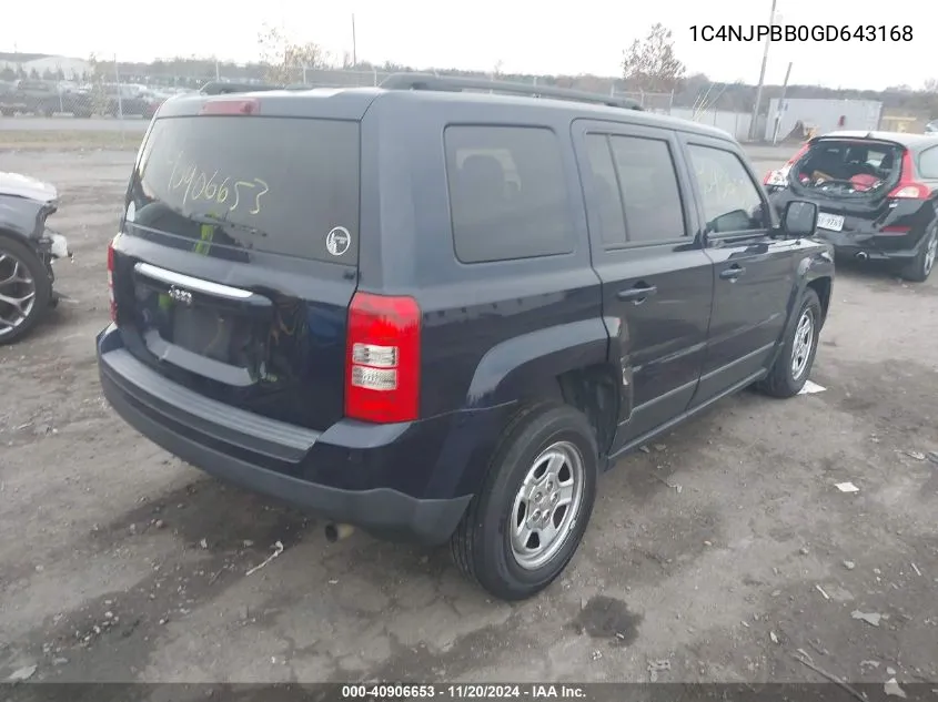 2016 Jeep Patriot Sport VIN: 1C4NJPBB0GD643168 Lot: 40906653