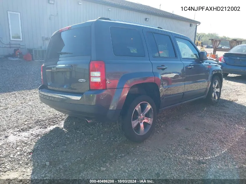 2017 Jeep Patriot High Altitude Fwd VIN: 1C4NJPFAXHD212002 Lot: 40496208