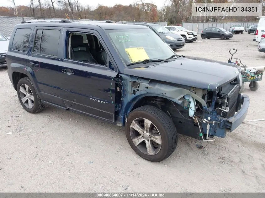 2017 Jeep Patriot High Altitude Fwd VIN: 1C4NJPFA6HD134351 Lot: 40864007