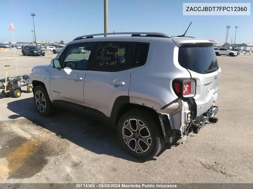 2015 Jeep Renegade Limited VIN: ZACCJBDT7FPC12360 Lot: 20174365