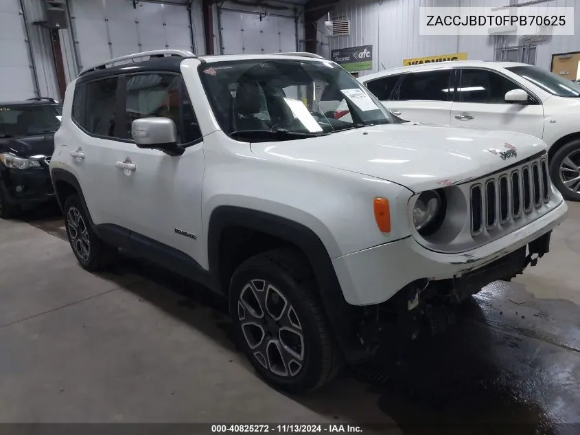 2015 Jeep Renegade Limited VIN: ZACCJBDT0FPB70625 Lot: 40825272