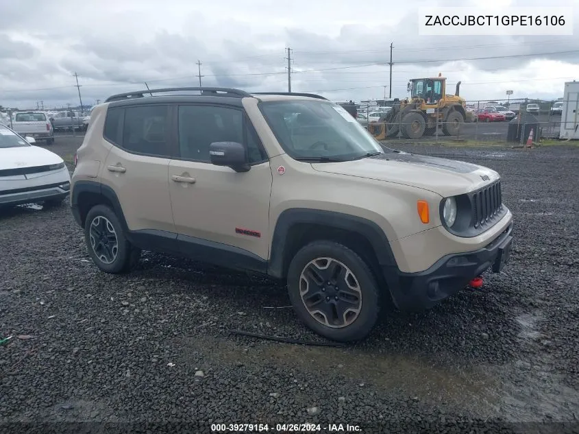 2016 Jeep Renegade Trailhawk VIN: ZACCJBCT1GPE16106 Lot: 39279154