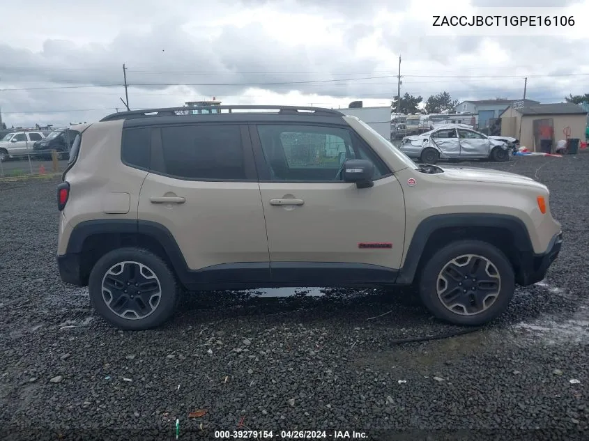 2016 Jeep Renegade Trailhawk VIN: ZACCJBCT1GPE16106 Lot: 39279154