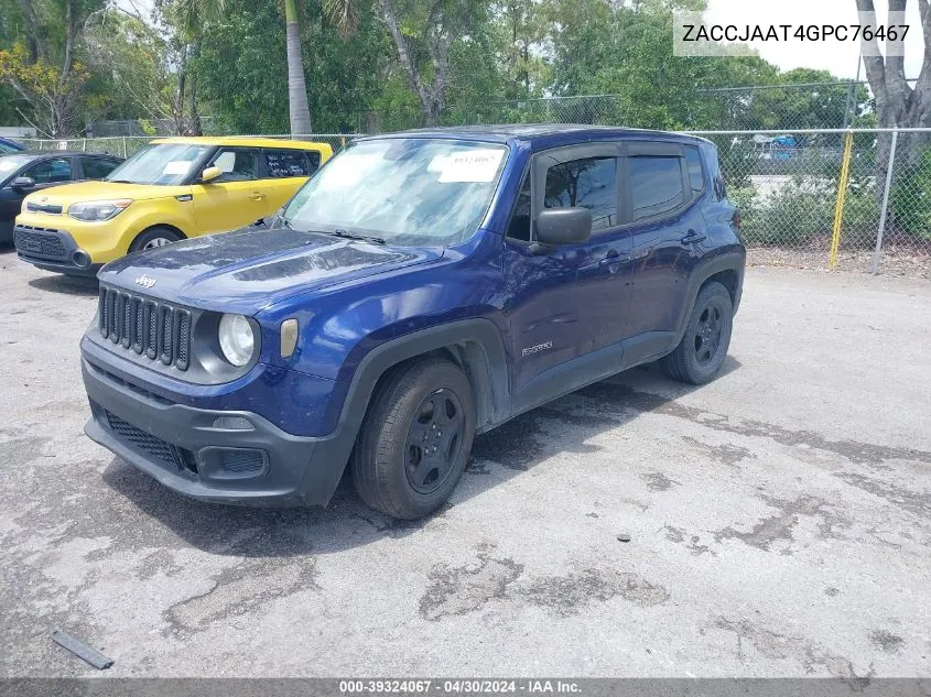 2016 Jeep Renegade Sport VIN: ZACCJAAT4GPC76467 Lot: 39324067