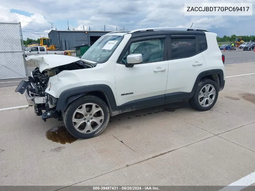 2016 Jeep Renegade Limited VIN: ZACCJBDT7GPC69417 Lot: 39497431