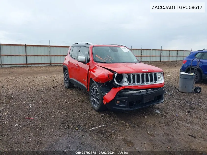 2016 Jeep Renegade Limited VIN: ZACCJADT1GPC58617 Lot: 39793878