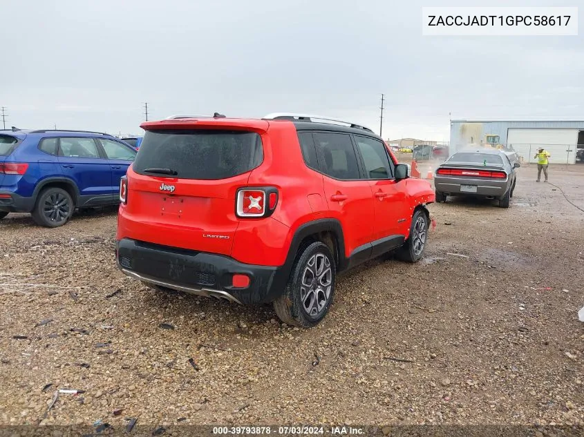 2016 Jeep Renegade Limited VIN: ZACCJADT1GPC58617 Lot: 39793878