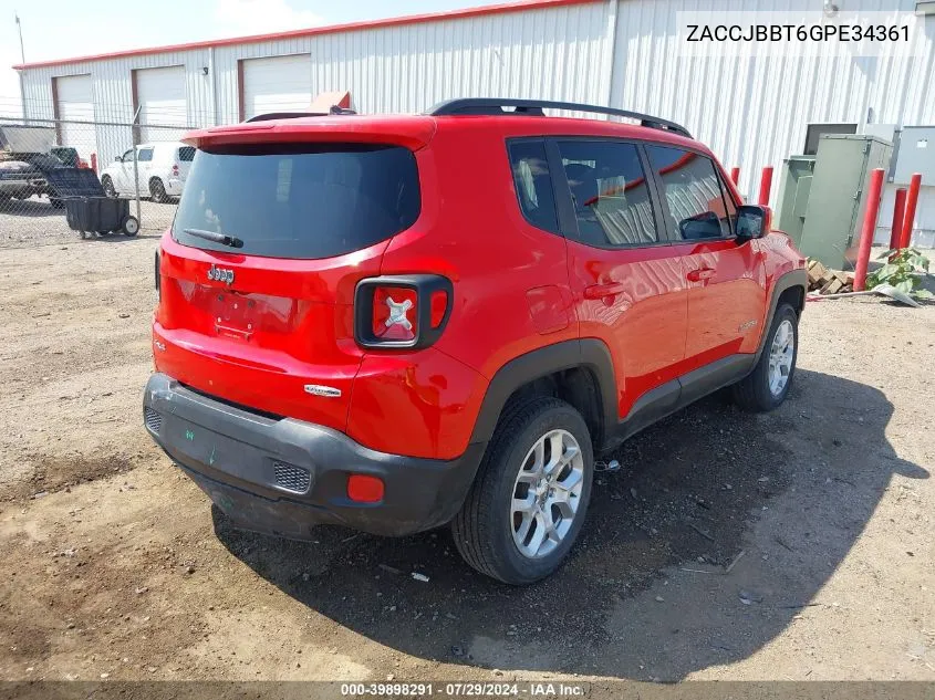 2016 Jeep Renegade Latitude VIN: ZACCJBBT6GPE34361 Lot: 39898291