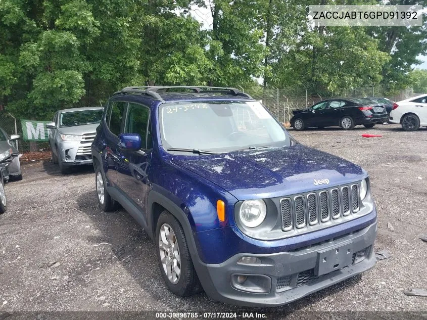 2016 Jeep Renegade Latitude VIN: ZACCJABT6GPD91392 Lot: 39898785