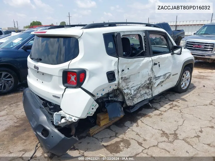 2016 Jeep Renegade Latitude VIN: ZACCJABT8GPD16032 Lot: 39922321