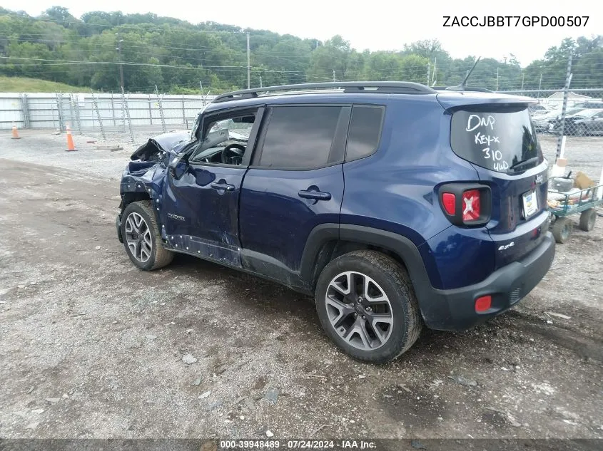 2016 Jeep Renegade Latitude VIN: ZACCJBBT7GPD00507 Lot: 39948489