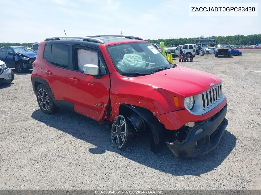 2016 Jeep Renegade Limited VIN: ZACCJADT0GPC83430 Lot: 39954661