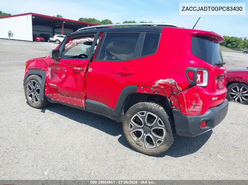 2016 Jeep Renegade Limited VIN: ZACCJADT0GPC83430 Lot: 39954661