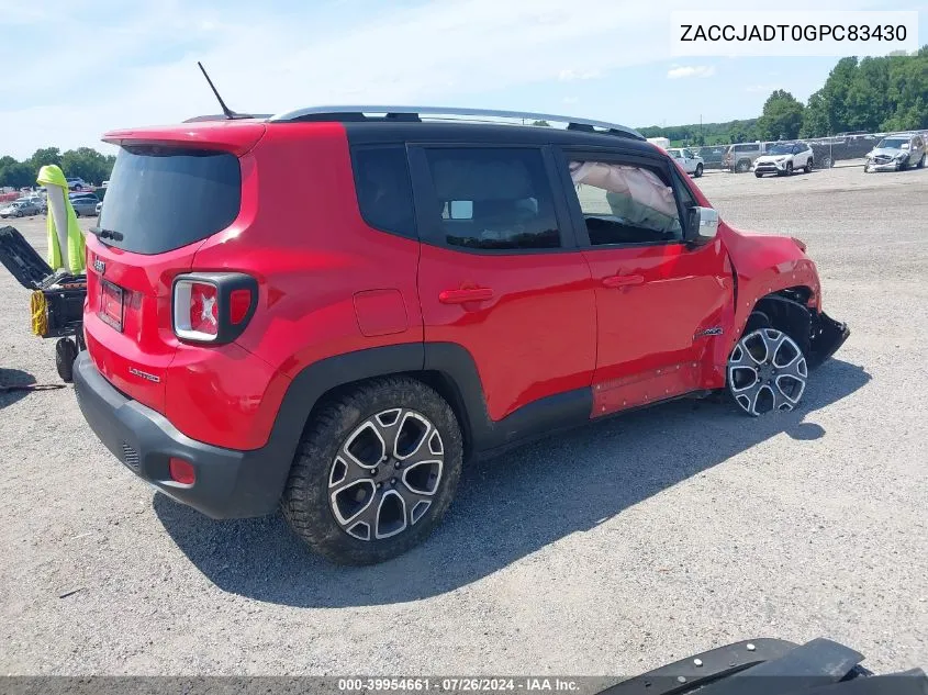 2016 Jeep Renegade Limited VIN: ZACCJADT0GPC83430 Lot: 39954661