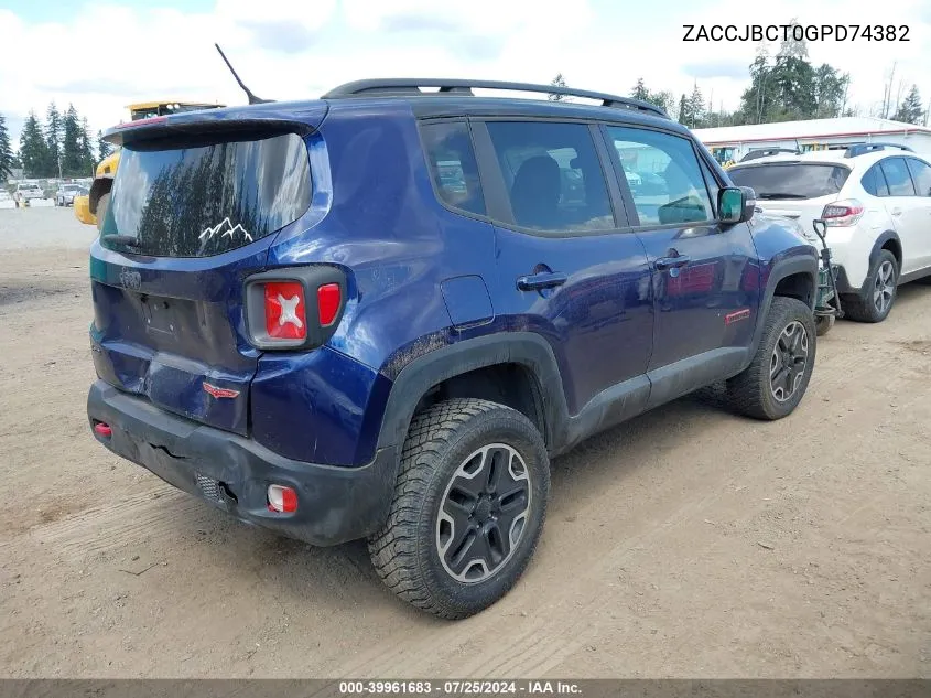 2016 Jeep Renegade Trailhawk VIN: ZACCJBCT0GPD74382 Lot: 39961683