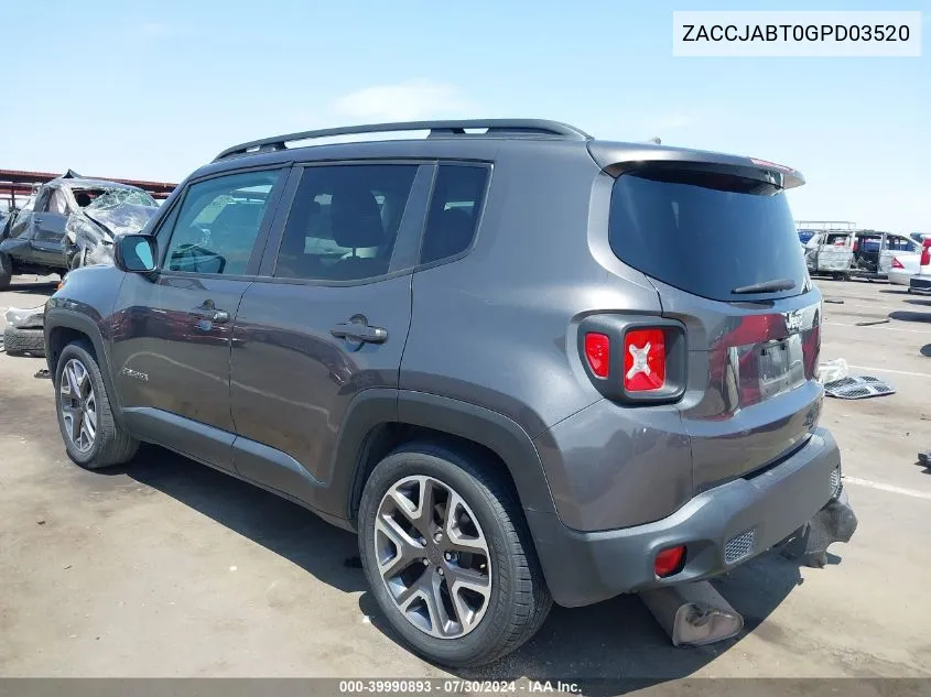 2016 Jeep Renegade Latitude VIN: ZACCJABT0GPD03520 Lot: 39990893