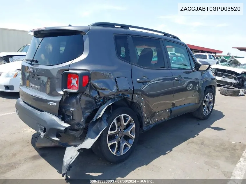 2016 Jeep Renegade Latitude VIN: ZACCJABT0GPD03520 Lot: 39990893