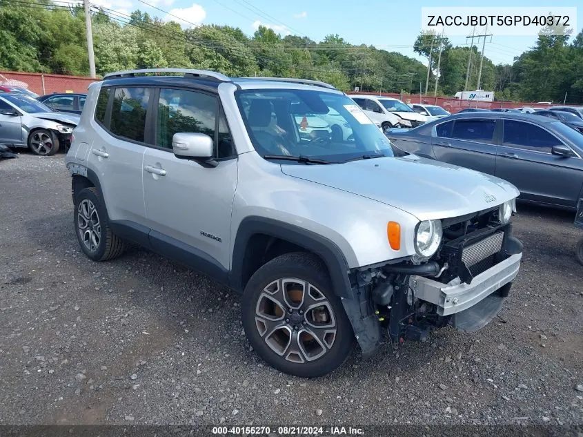 2016 Jeep Renegade Limited VIN: ZACCJBDT5GPD40372 Lot: 40155270