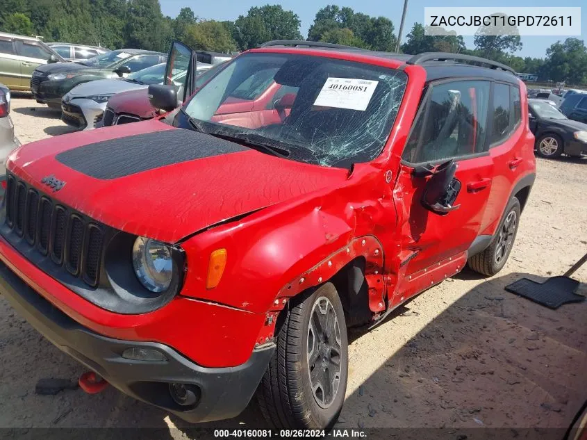 2016 Jeep Renegade Trailhawk VIN: ZACCJBCT1GPD72611 Lot: 40160081