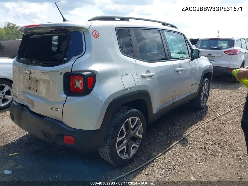 2016 Jeep Renegade Latitude VIN: ZACCJBBW3GPE31671 Lot: 40302793