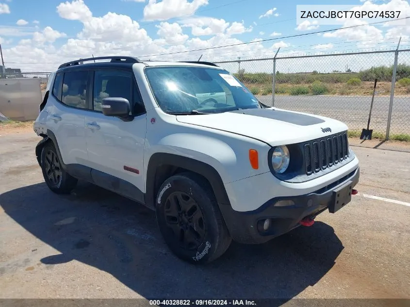 2016 Jeep Renegade Trailhawk VIN: ZACCJBCT7GPC74537 Lot: 40328822