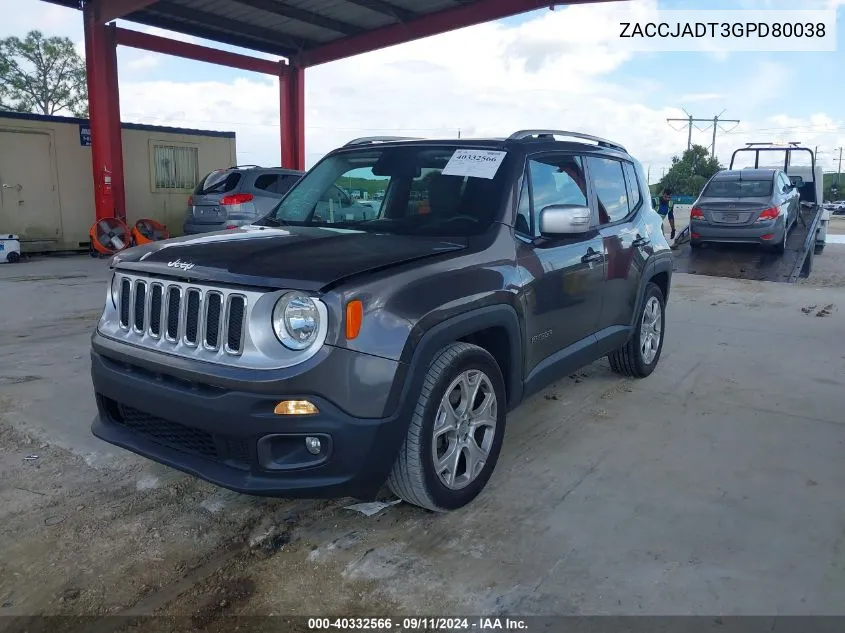 2016 Jeep Renegade Limited VIN: ZACCJADT3GPD80038 Lot: 40332566