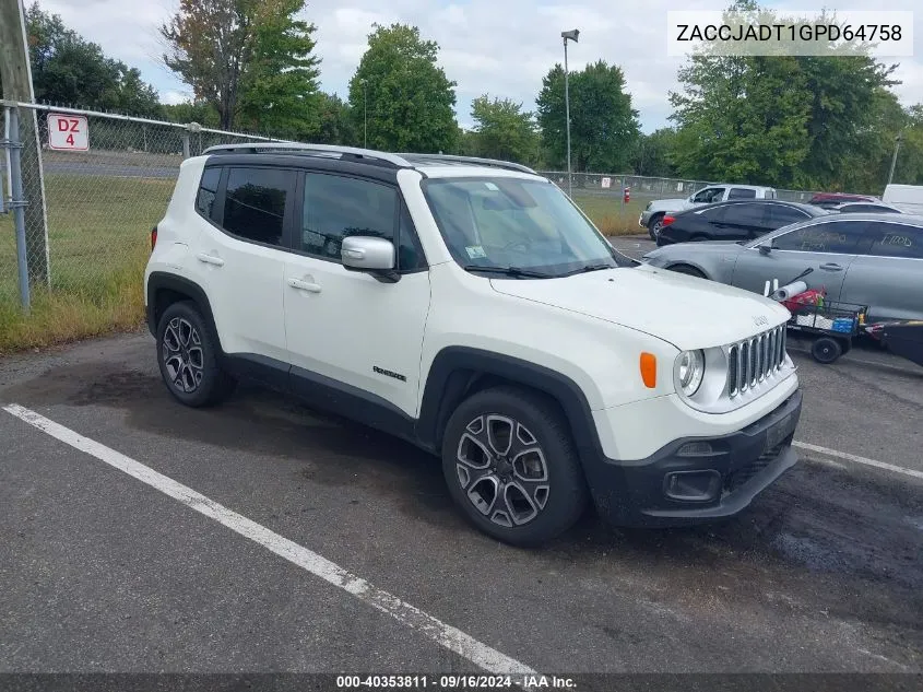 ZACCJADT1GPD64758 2016 Jeep Renegade Limited