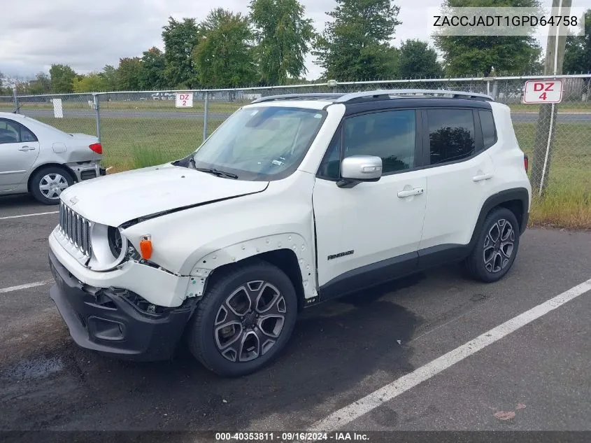 ZACCJADT1GPD64758 2016 Jeep Renegade Limited