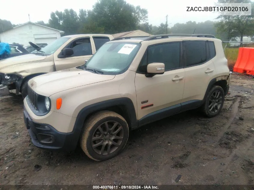 2016 Jeep Renegade Latitude VIN: ZACCJBBT1GPD20106 Lot: 40376611