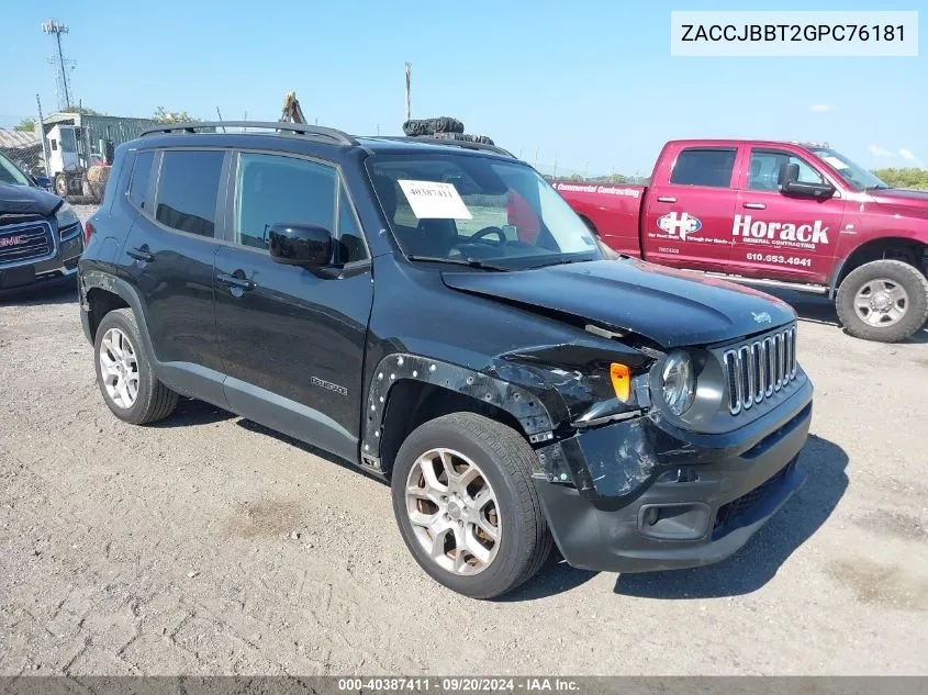 2016 Jeep Renegade Latitude VIN: ZACCJBBT2GPC76181 Lot: 40387411