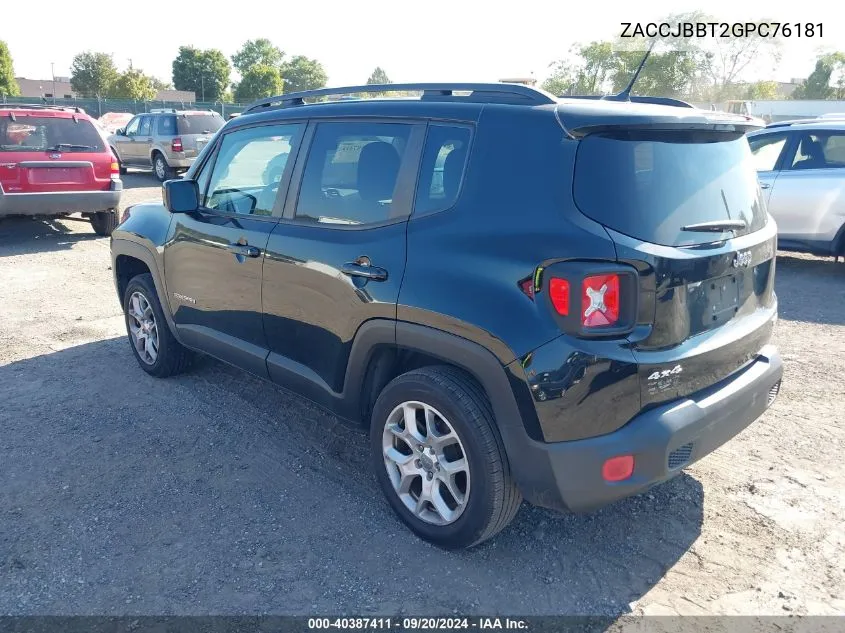 2016 Jeep Renegade Latitude VIN: ZACCJBBT2GPC76181 Lot: 40387411