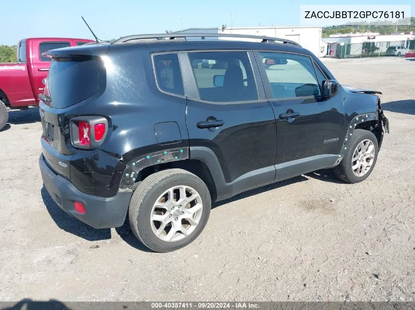 2016 Jeep Renegade Latitude VIN: ZACCJBBT2GPC76181 Lot: 40387411