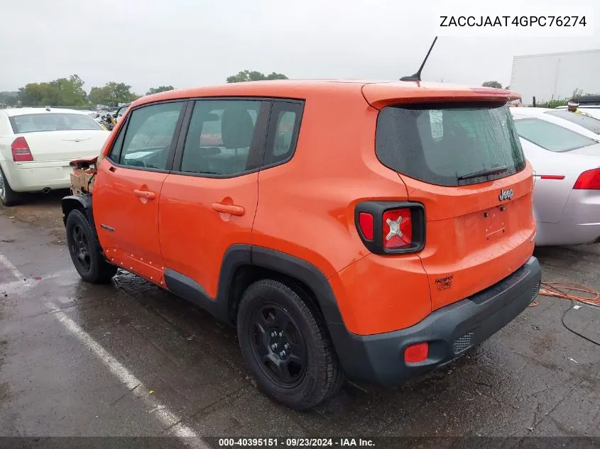 2016 Jeep Renegade Sport VIN: ZACCJAAT4GPC76274 Lot: 40395151