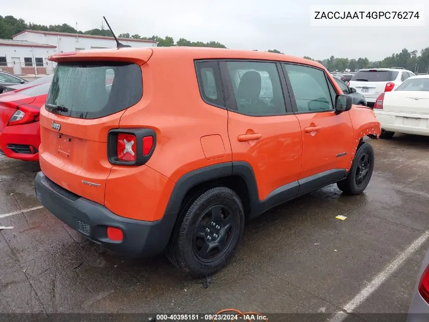 2016 Jeep Renegade Sport VIN: ZACCJAAT4GPC76274 Lot: 40395151