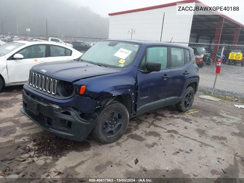 2016 Jeep Renegade Sport VIN: ZACCJBAWXGPE40188 Lot: 40417563