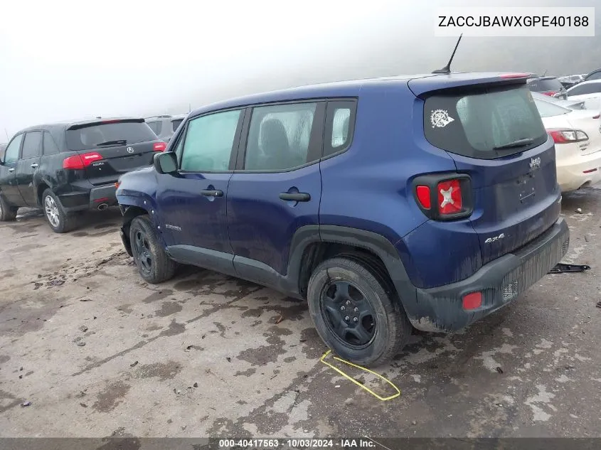 2016 Jeep Renegade Sport VIN: ZACCJBAWXGPE40188 Lot: 40417563