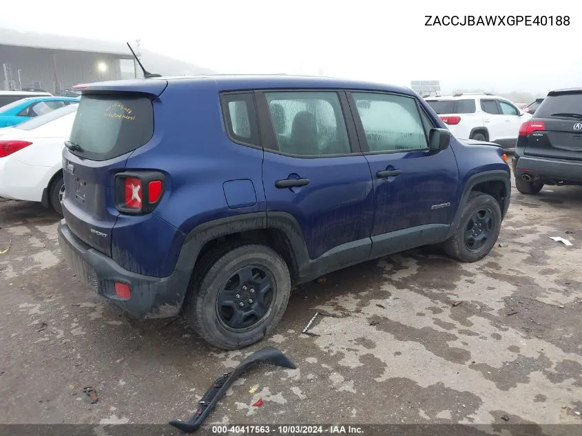 ZACCJBAWXGPE40188 2016 Jeep Renegade Sport