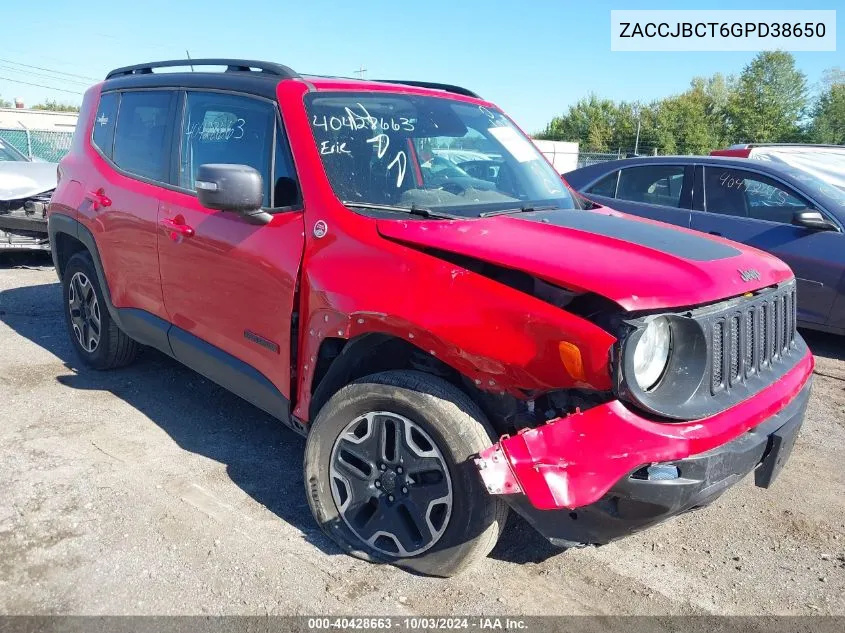 2016 Jeep Renegade Trailhawk VIN: ZACCJBCT6GPD38650 Lot: 40428663