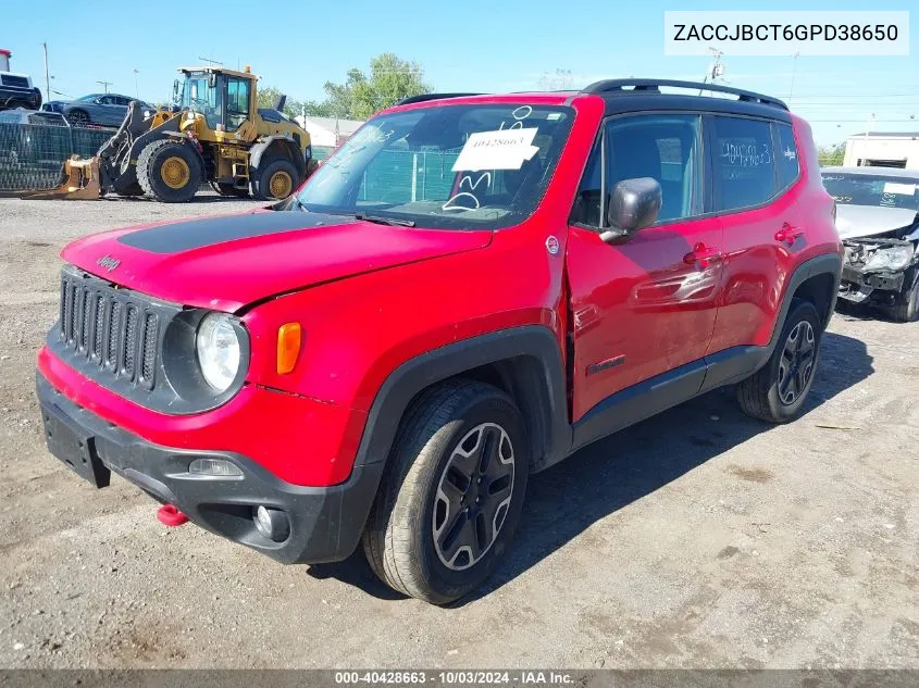 2016 Jeep Renegade Trailhawk VIN: ZACCJBCT6GPD38650 Lot: 40428663