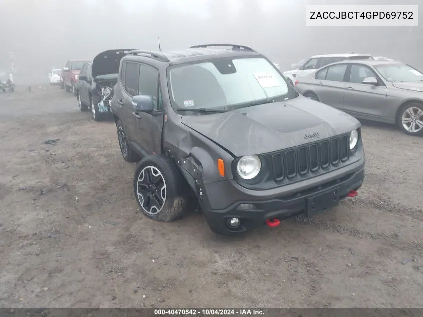 2016 Jeep Renegade Trailhawk VIN: ZACCJBCT4GPD69752 Lot: 40470542