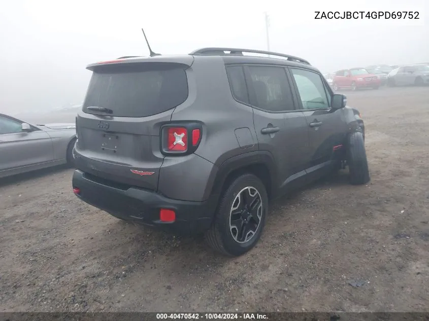 2016 Jeep Renegade Trailhawk VIN: ZACCJBCT4GPD69752 Lot: 40470542